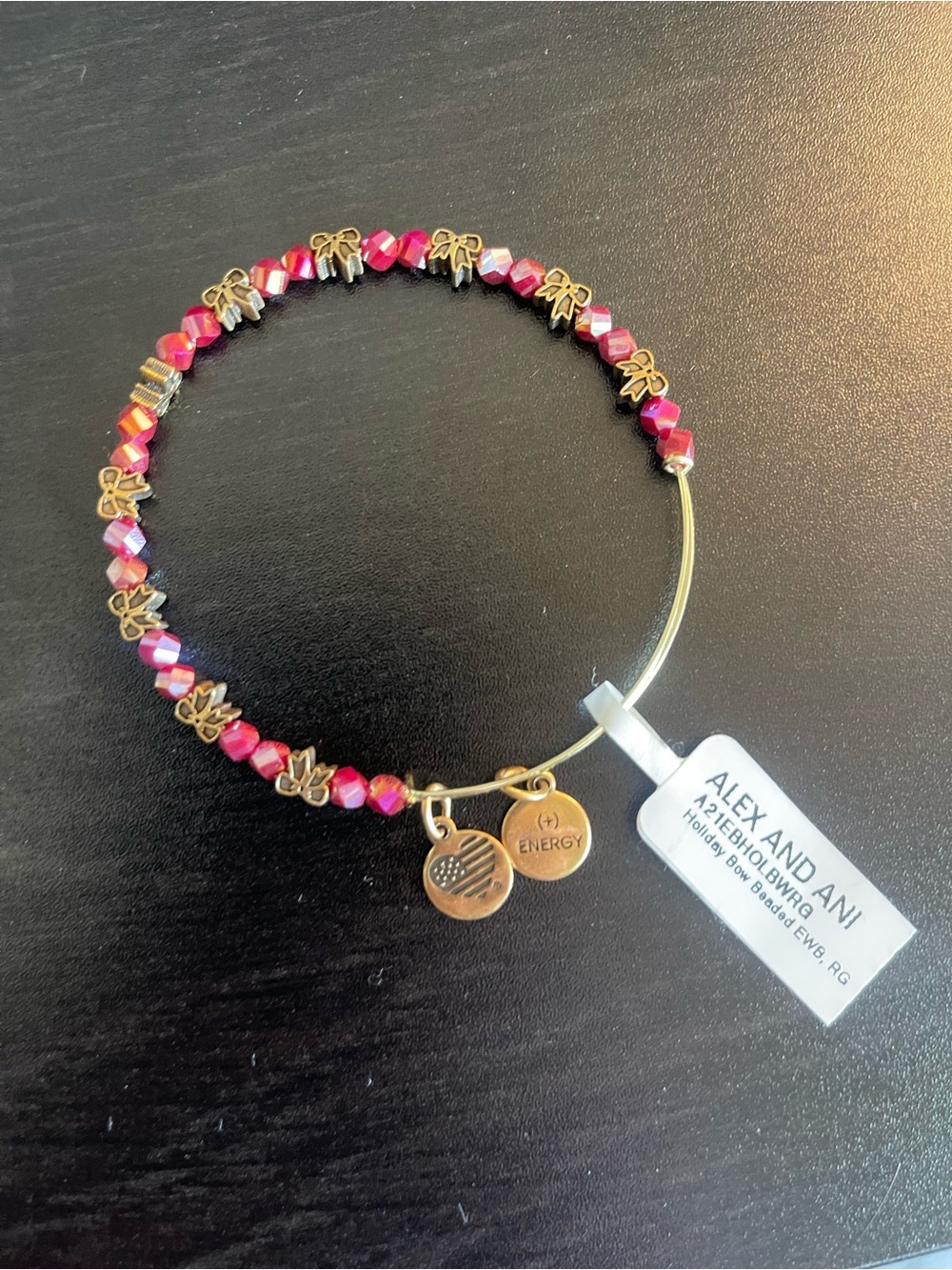Alex and Ani Hot Pink Crystal Beaded Bracelet with Gold Accents